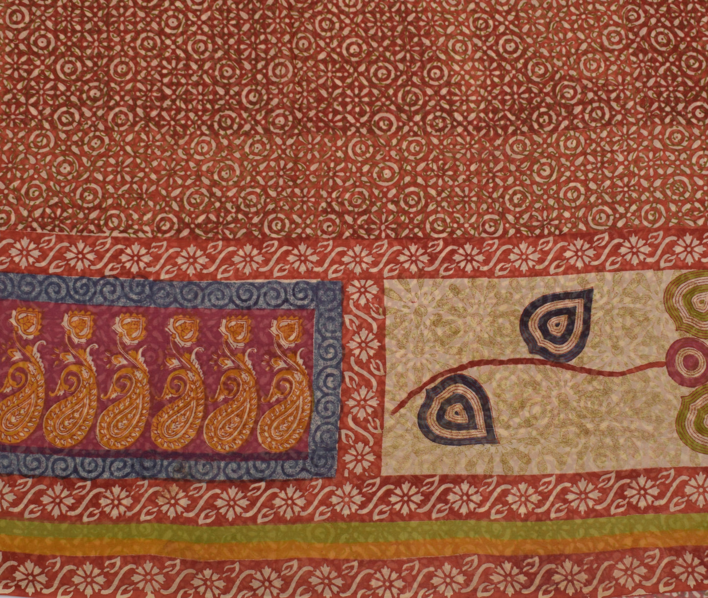 Sushila Vintage Brown Saree 100% Pure Georgette Silk Printed Floral Craft Fabric