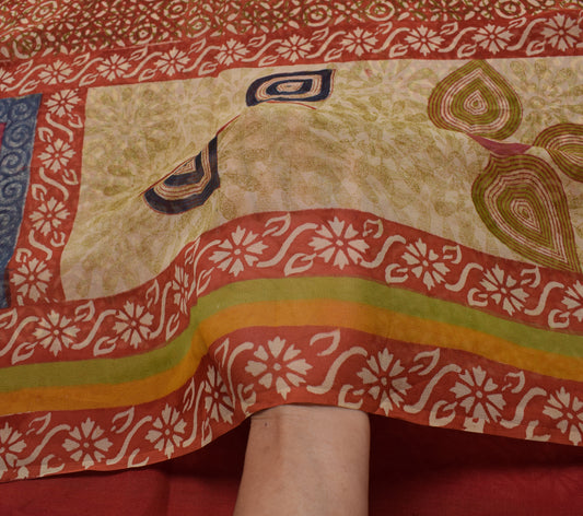 Sushila Vintage Brown Saree 100% Pure Georgette Silk Printed Floral Craft Fabric