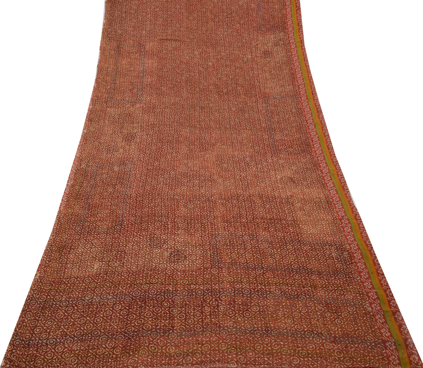 Sushila Vintage Brown Saree 100% Pure Georgette Silk Printed Floral Craft Fabric