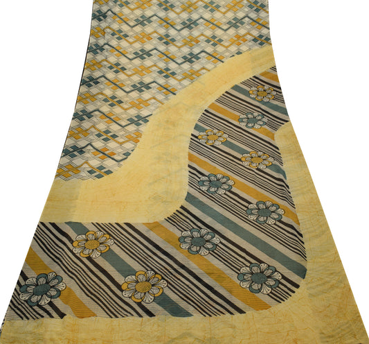 Sushila Vintage Branded Saree 100%Pure Georgette Printed Floral Craft Fabric