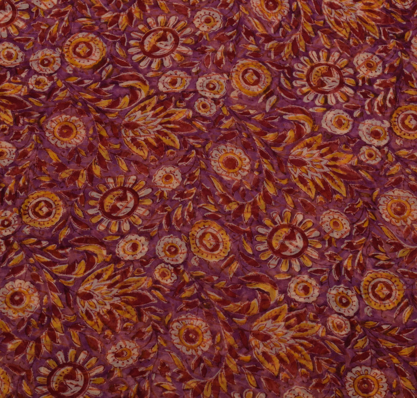 Sushila Vintage Purple Saree 100%Pure Georgette Silk Printed Floral Craft Fabric