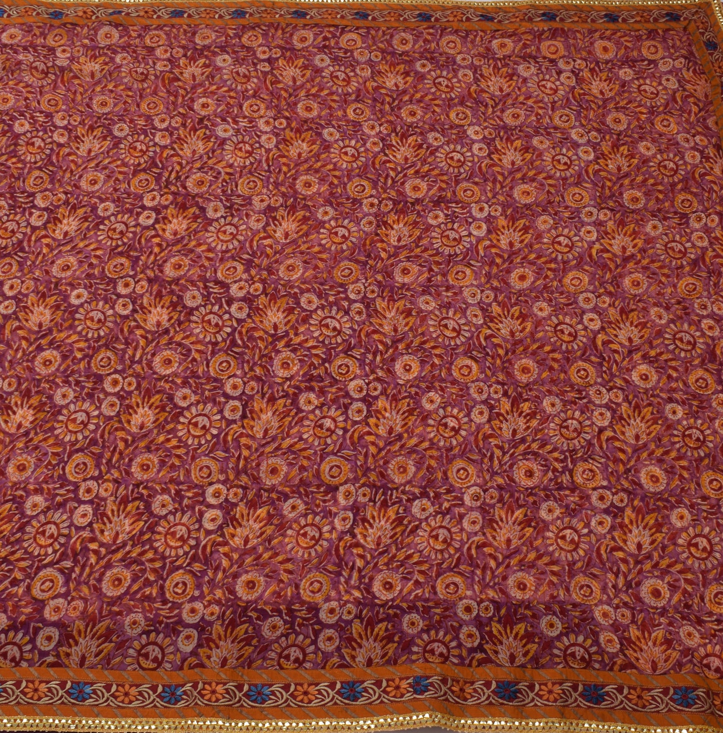 Sushila Vintage Purple Saree 100%Pure Georgette Silk Printed Floral Craft Fabric
