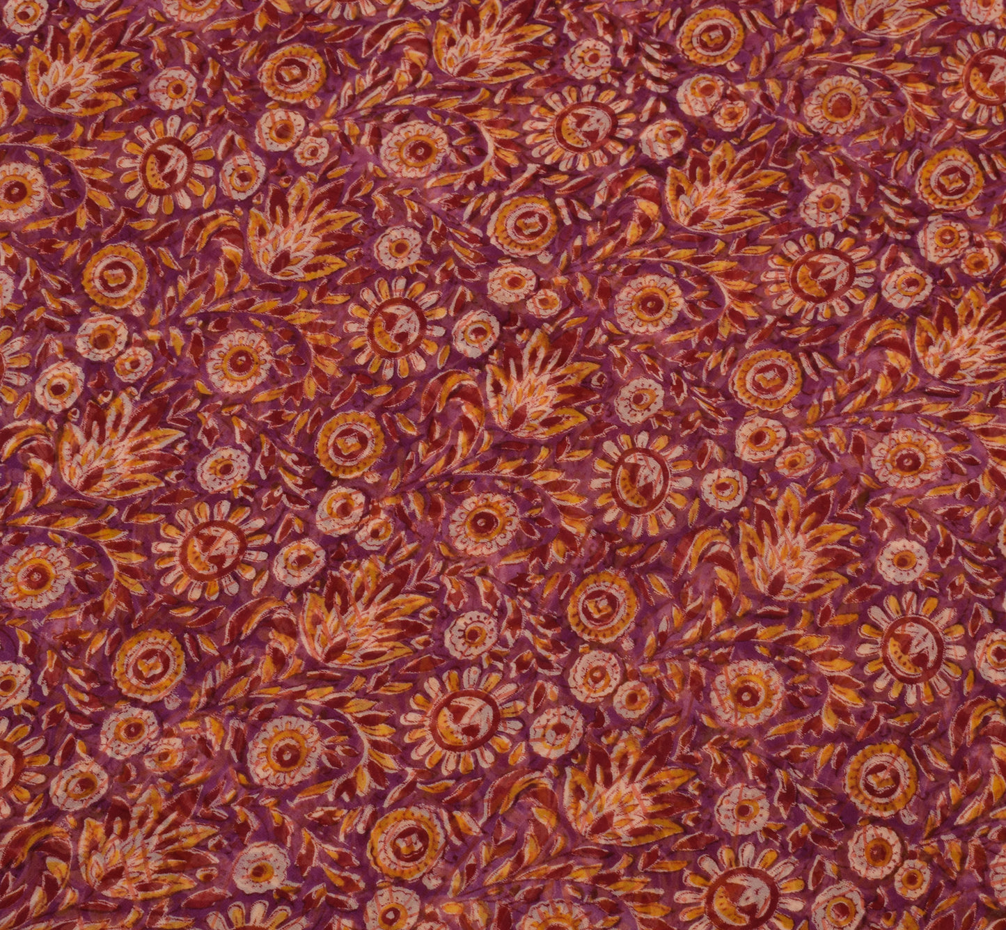 Sushila Vintage Purple Saree 100%Pure Georgette Silk Printed Floral Craft Fabric