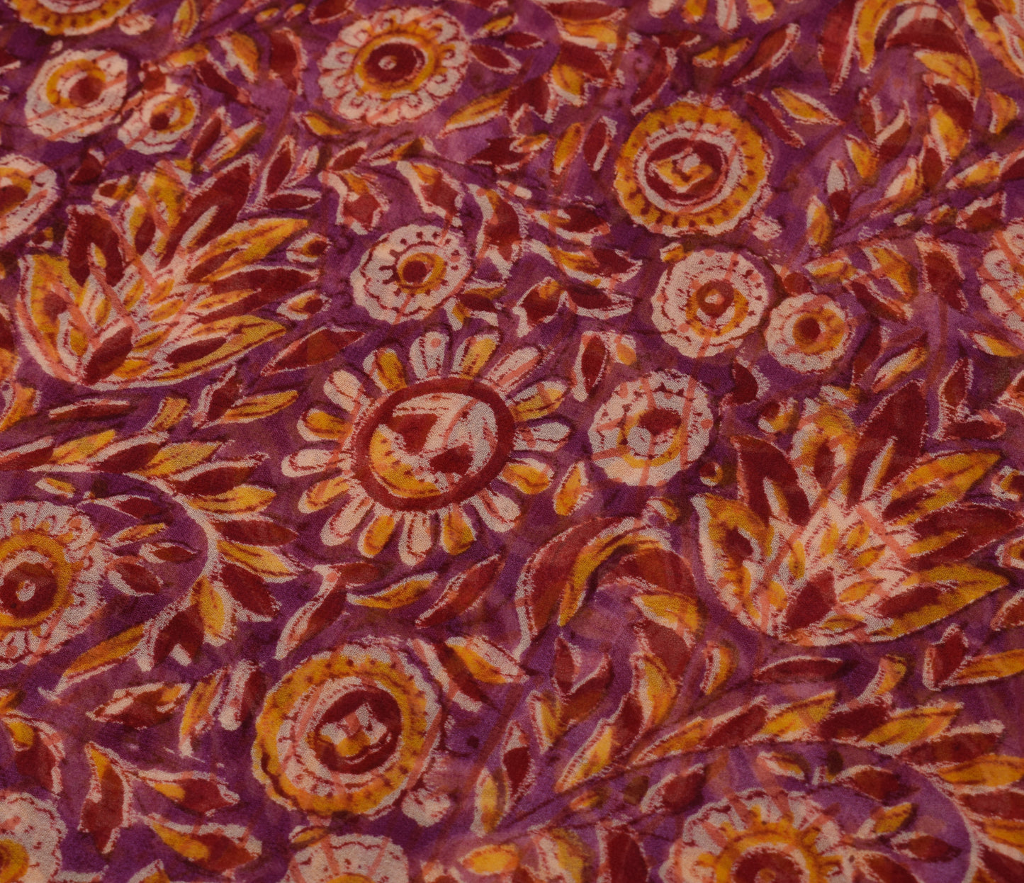 Sushila Vintage Purple Saree 100%Pure Georgette Silk Printed Floral Craft Fabric