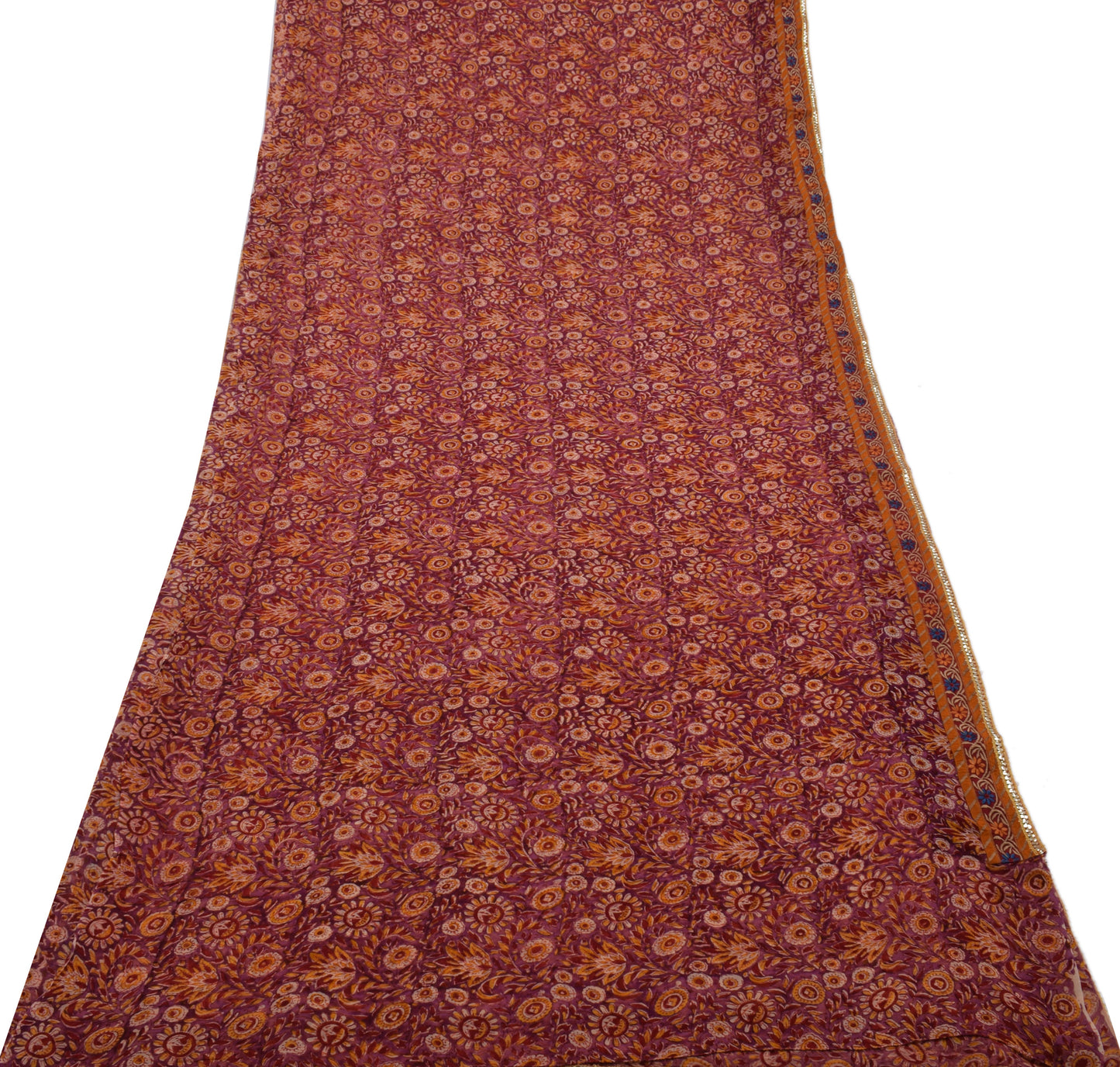 Sushila Vintage Purple Saree 100%Pure Georgette Silk Printed Floral Craft Fabric