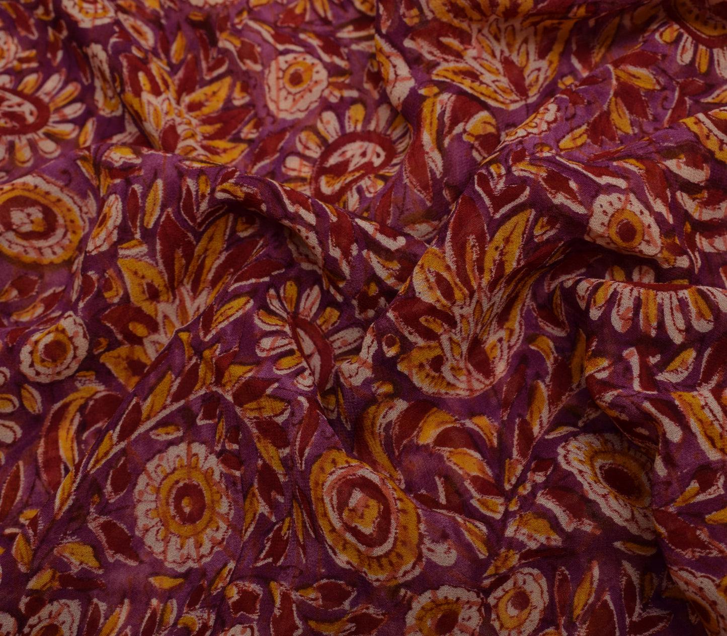 Sushila Vintage Purple Saree 100%Pure Georgette Silk Printed Floral Craft Fabric