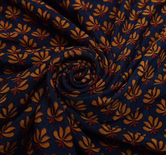 Sushila Vintage Branded Blue Saree 100% Pure Crepe Printed Floral Soft Fabric