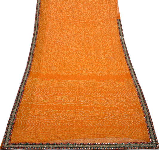 Sushila Vintage Yellow Saree 100% Pure Georgette Bandhani Printed Craft Fabric