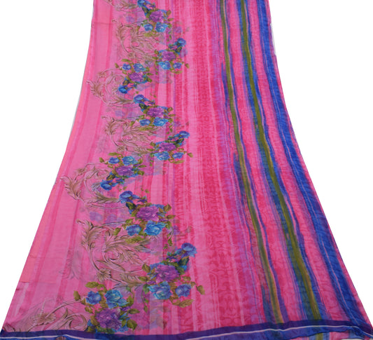 Sushila Vintage Pink Saree Blend Georgette Silk Printed Floral Craft Fabric
