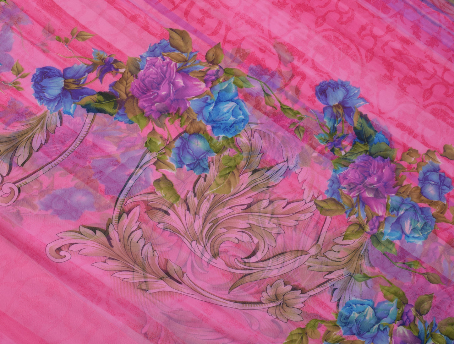 Sushila Vintage Pink Saree Blend Georgette Silk Printed Floral Craft Fabric