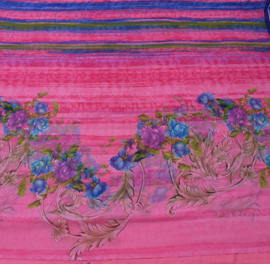 Sushila Vintage Pink Saree Blend Georgette Silk Printed Floral Craft Fabric