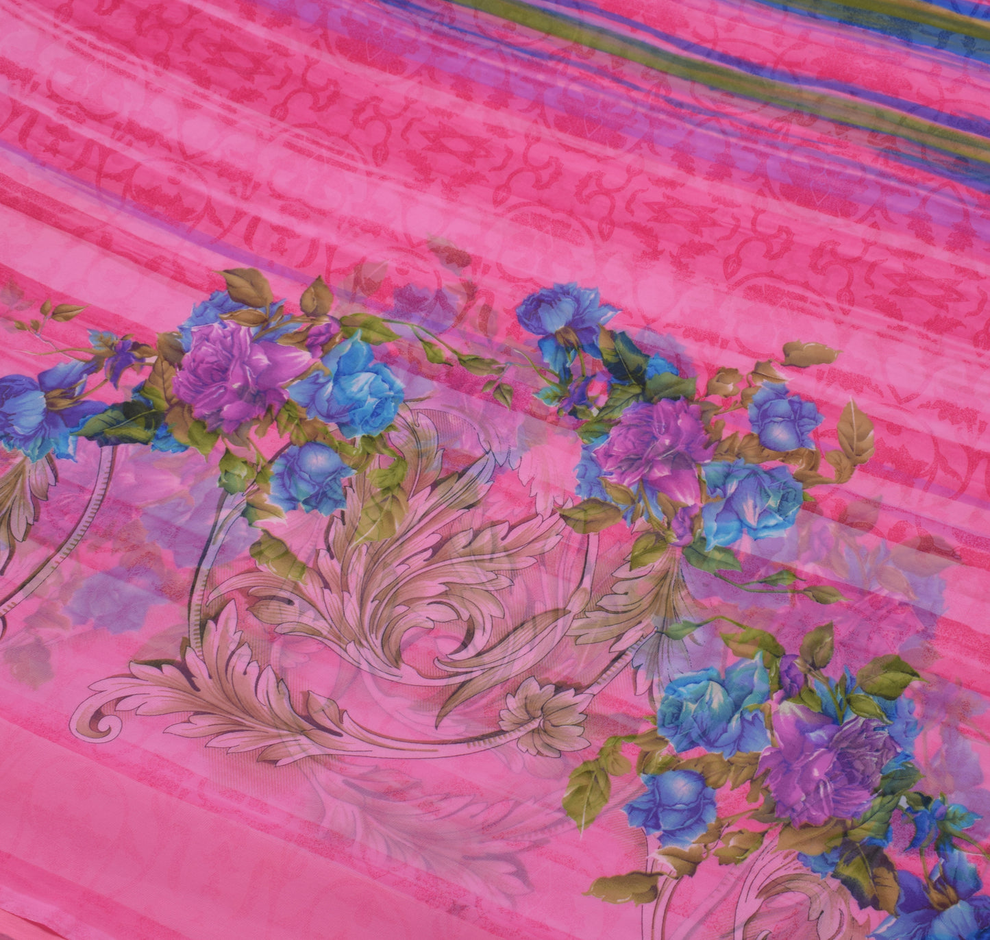 Sushila Vintage Pink Saree Blend Georgette Silk Printed Floral Craft Fabric