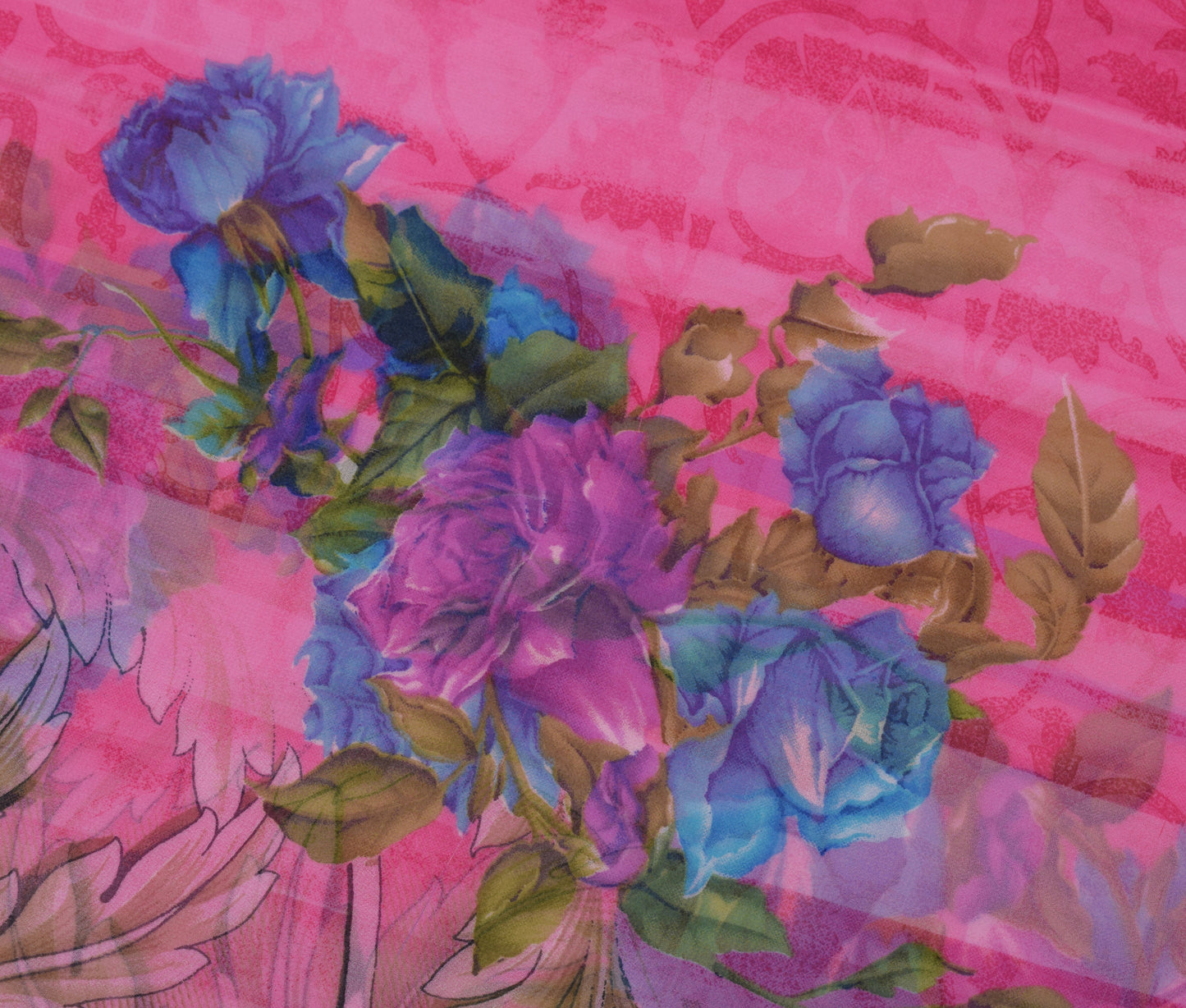 Sushila Vintage Pink Saree Blend Georgette Silk Printed Floral Craft Fabric