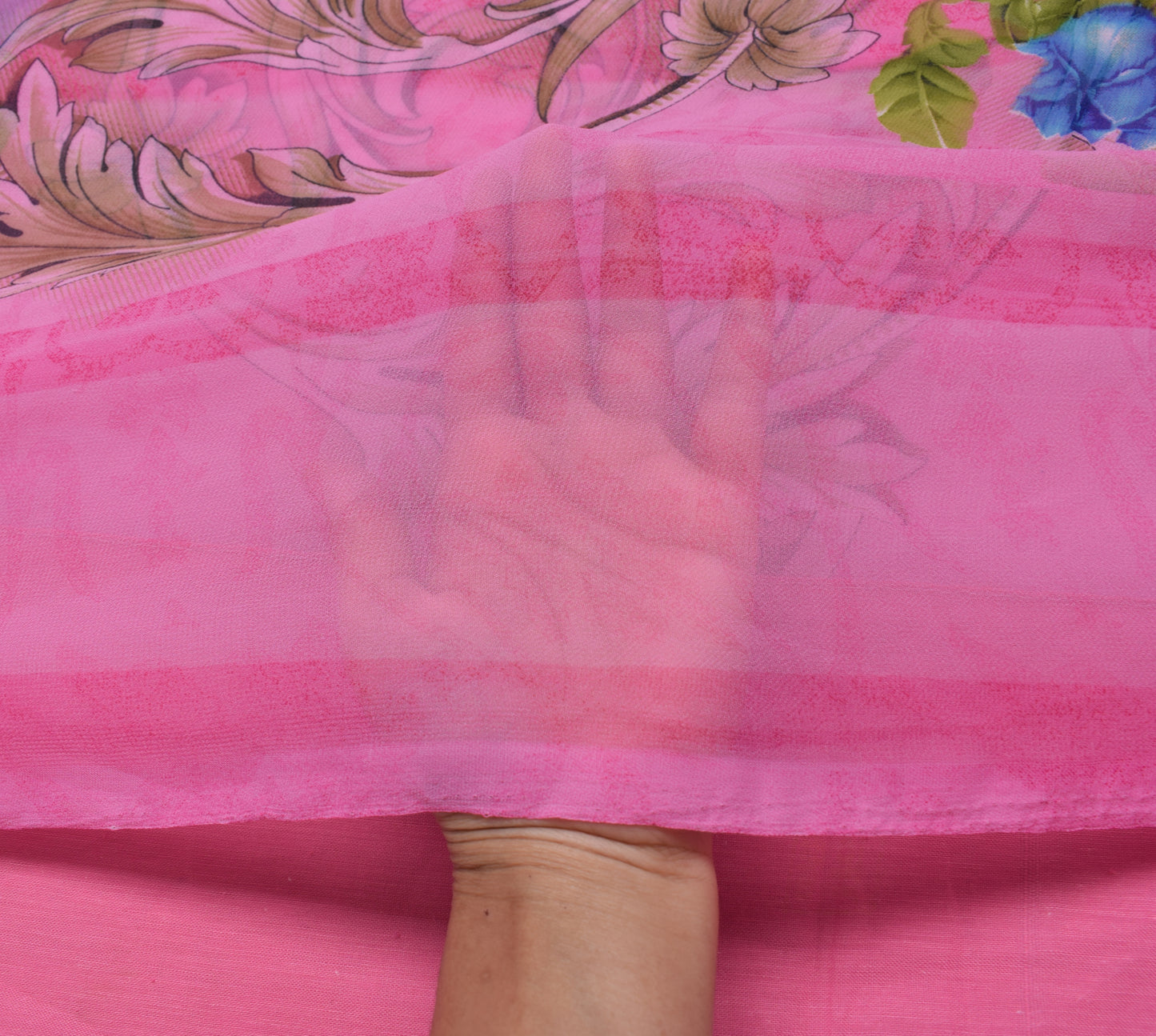 Sushila Vintage Pink Saree Blend Georgette Silk Printed Floral Craft Fabric