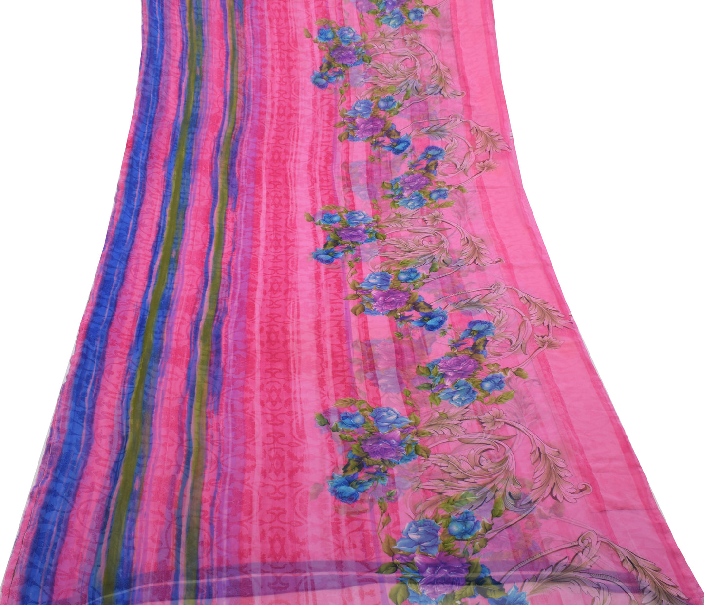 Sushila Vintage Pink Saree Blend Georgette Silk Printed Floral Craft Fabric
