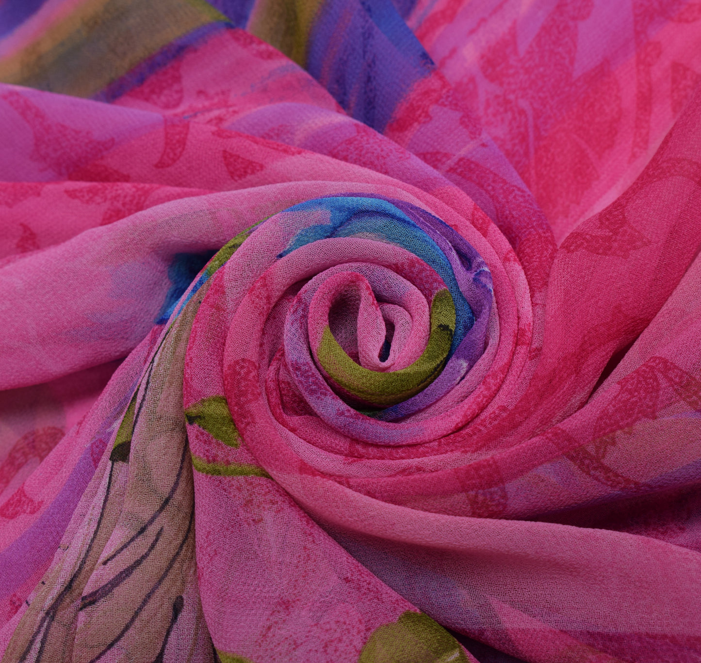 Sushila Vintage Pink Saree Blend Georgette Silk Printed Floral Craft Fabric