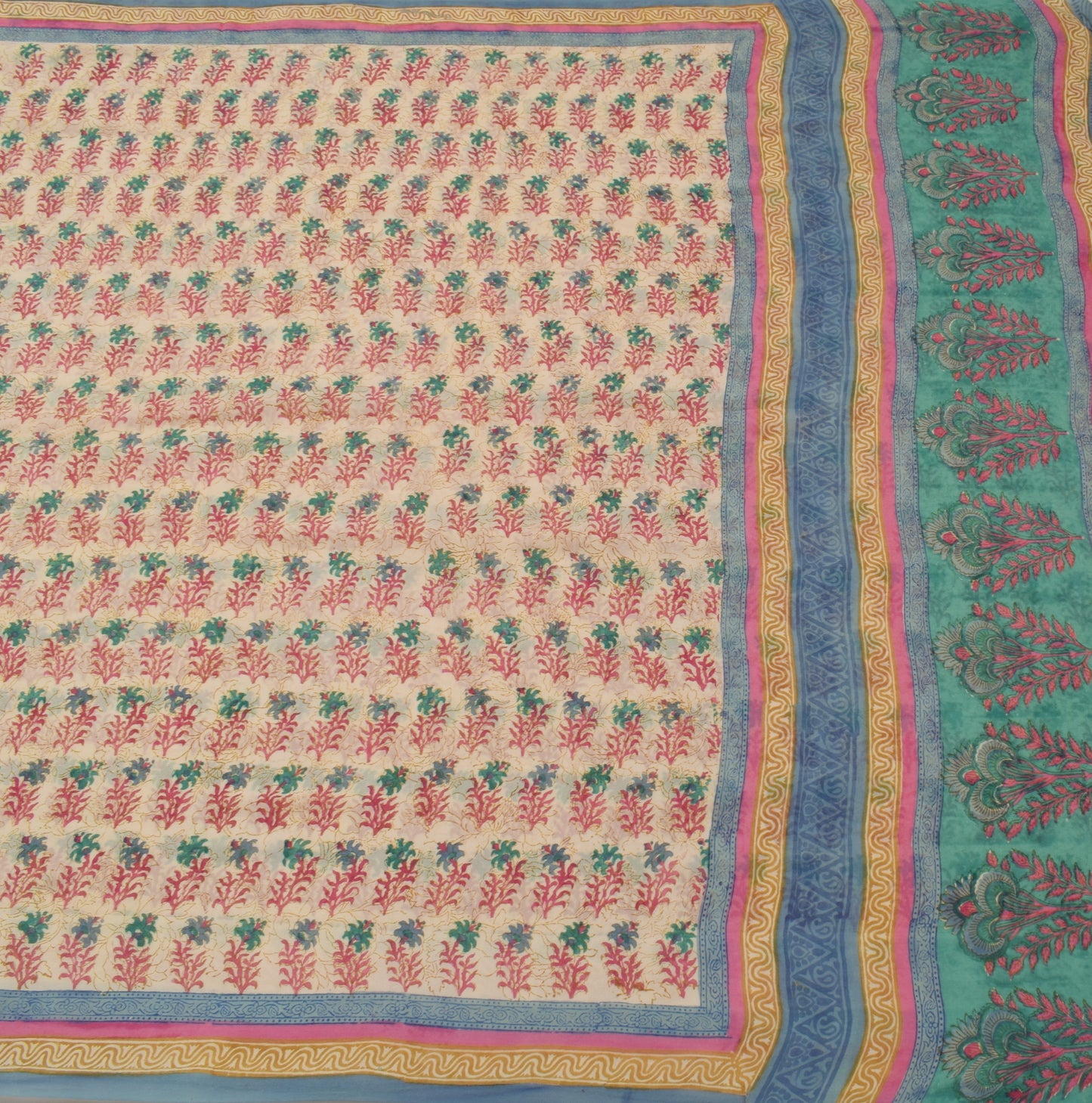 Sushila Vintage Cream Saree 100% Pure Georgette Silk Printed Floral Craft Fabric