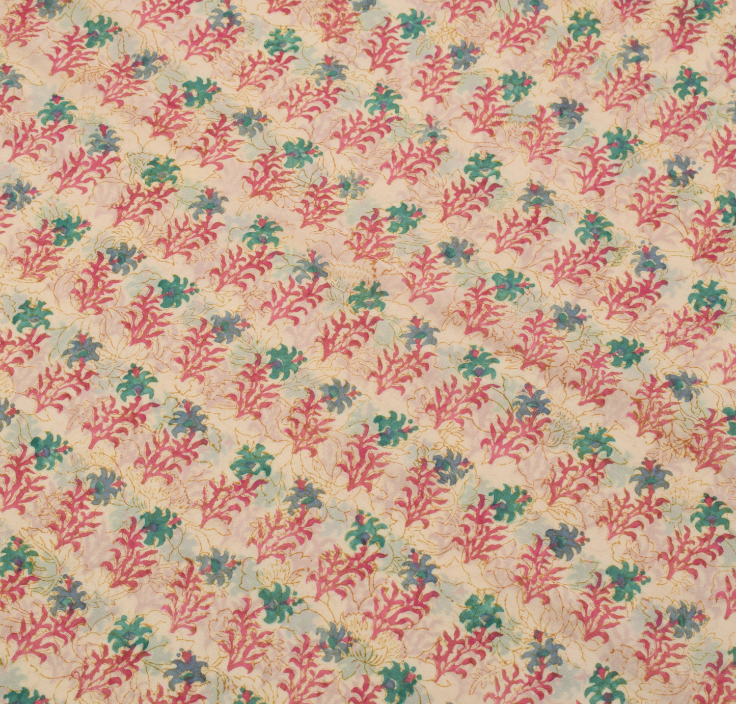 Sushila Vintage Cream Saree 100% Pure Georgette Silk Printed Floral Craft Fabric