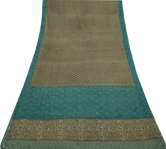 Sushila Vintage Cream Saree 100% Pure Georgette Silk Floral Printed Craft Fabric