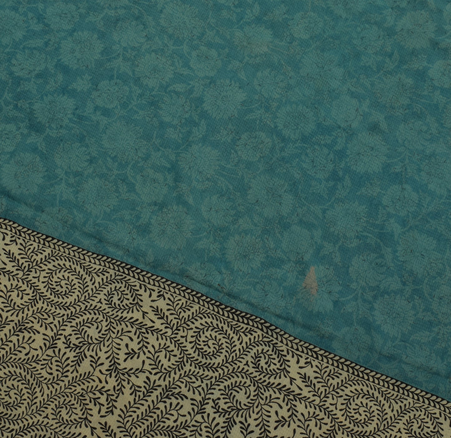 Sushila Vintage Cream Saree 100% Pure Georgette Silk Floral Printed Craft Fabric