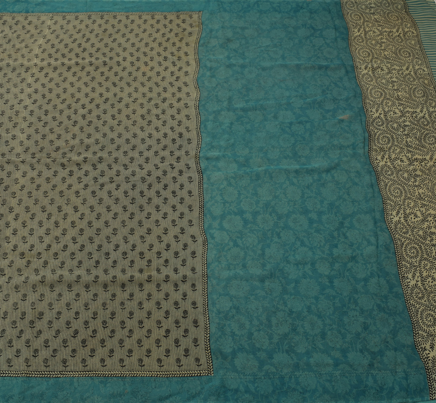 Sushila Vintage Cream Saree 100% Pure Georgette Silk Floral Printed Craft Fabric