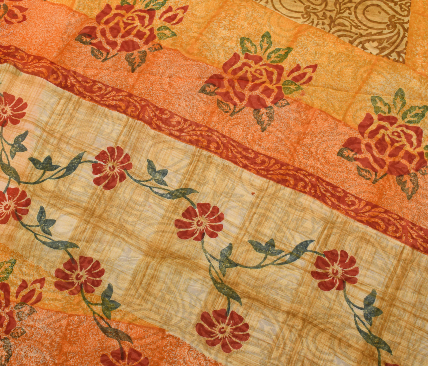 Sushila Vintage Saree 100% Pure Georgette Silk Printed Paisley 5 YD Craft Fabric