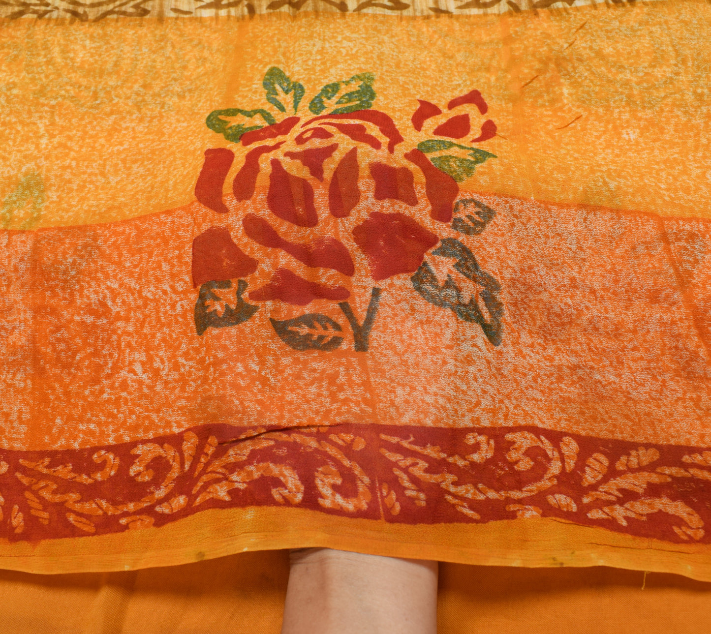 Sushila Vintage Saree 100% Pure Georgette Silk Printed Paisley 5 YD Craft Fabric