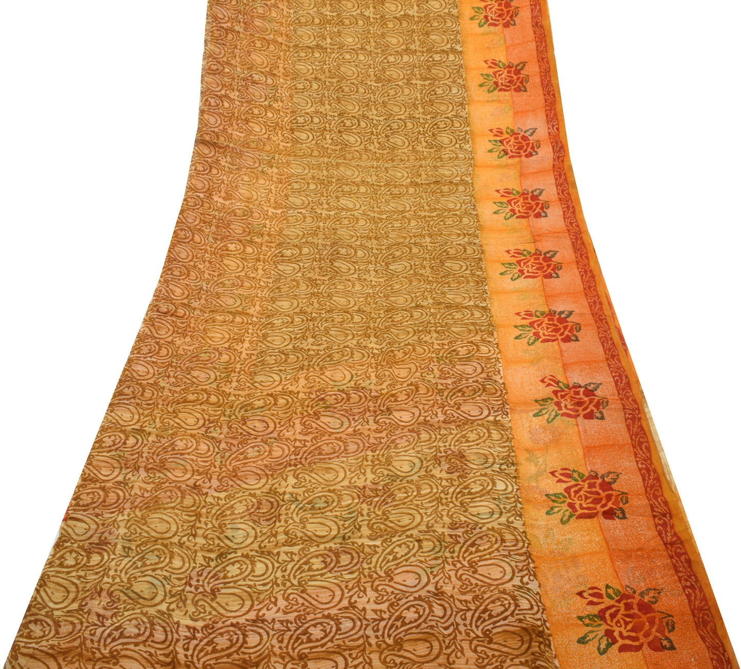 Sushila Vintage Saree 100% Pure Georgette Silk Printed Paisley 5 YD Craft Fabric