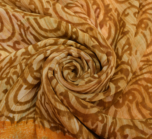 Sushila Vintage Saree 100% Pure Georgette Silk Printed Paisley 5 YD Craft Fabric
