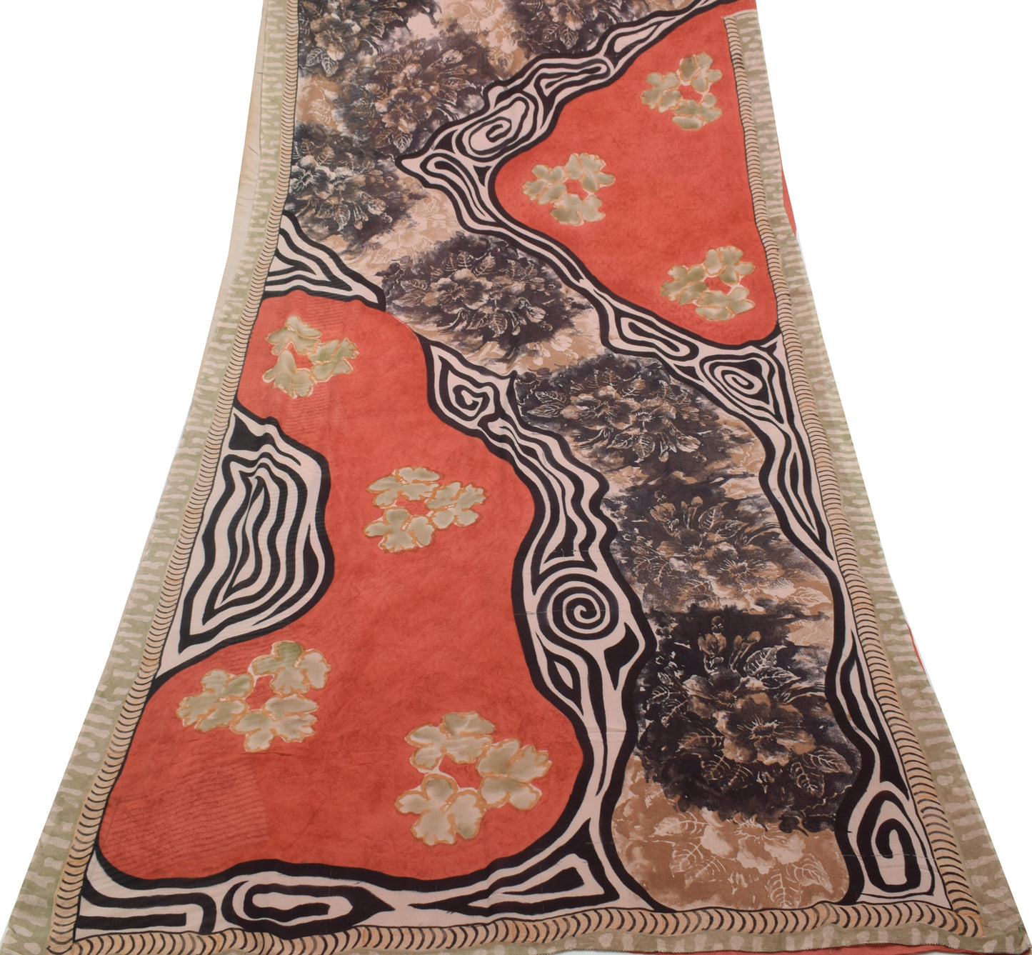 Sushila Vintage Saree 100% Pure Georgette Silk Printed Floral 5 YD Craft Fabric