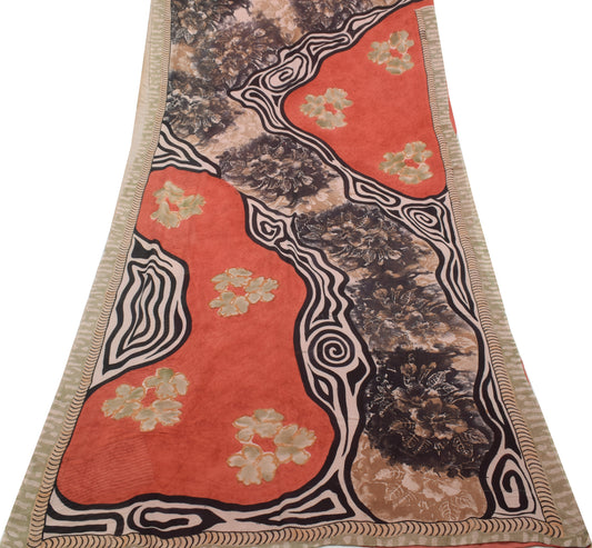 Sushila Vintage Saree 100% Pure Georgette Silk Printed Floral 5 YD Craft Fabric