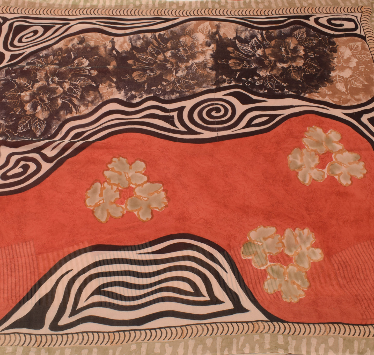 Sushila Vintage Saree 100% Pure Georgette Silk Printed Floral 5 YD Craft Fabric