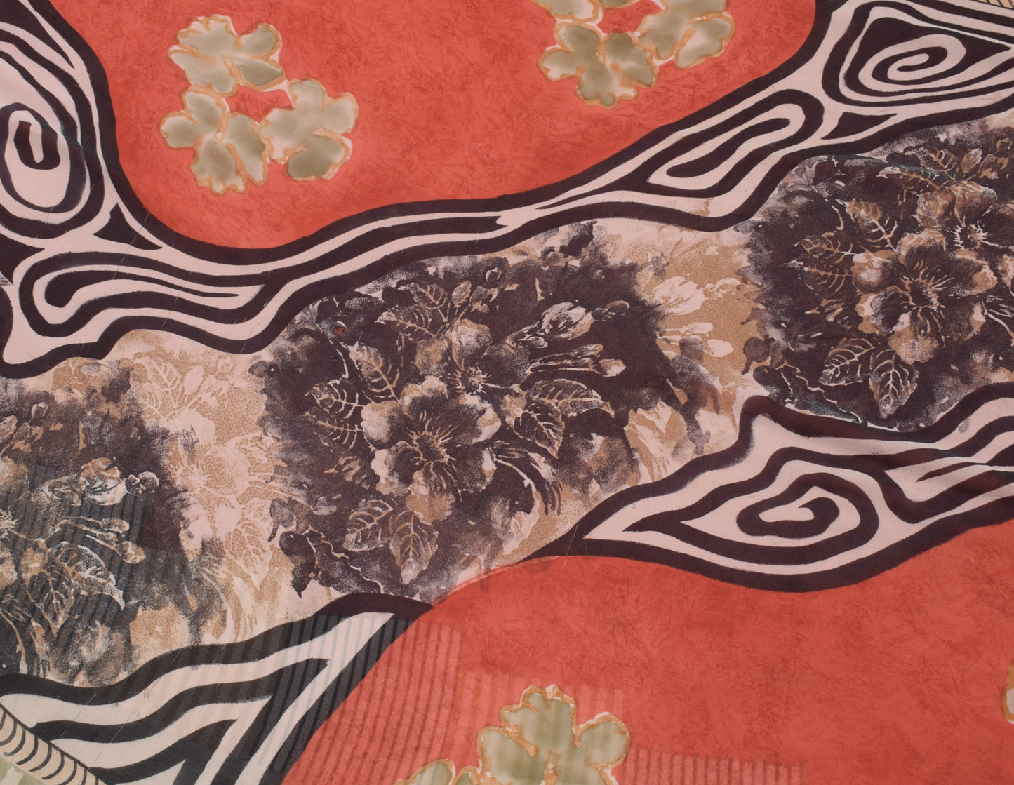 Sushila Vintage Saree 100% Pure Georgette Silk Printed Floral 5 YD Craft Fabric