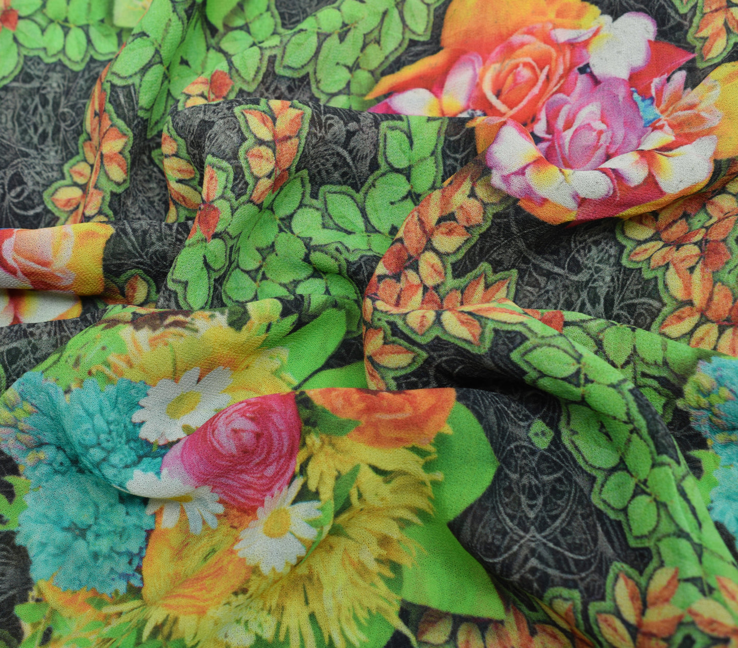 Sushila Vintage Gray Saree Pure Georgette Digital Printed Floral Craft Fabric