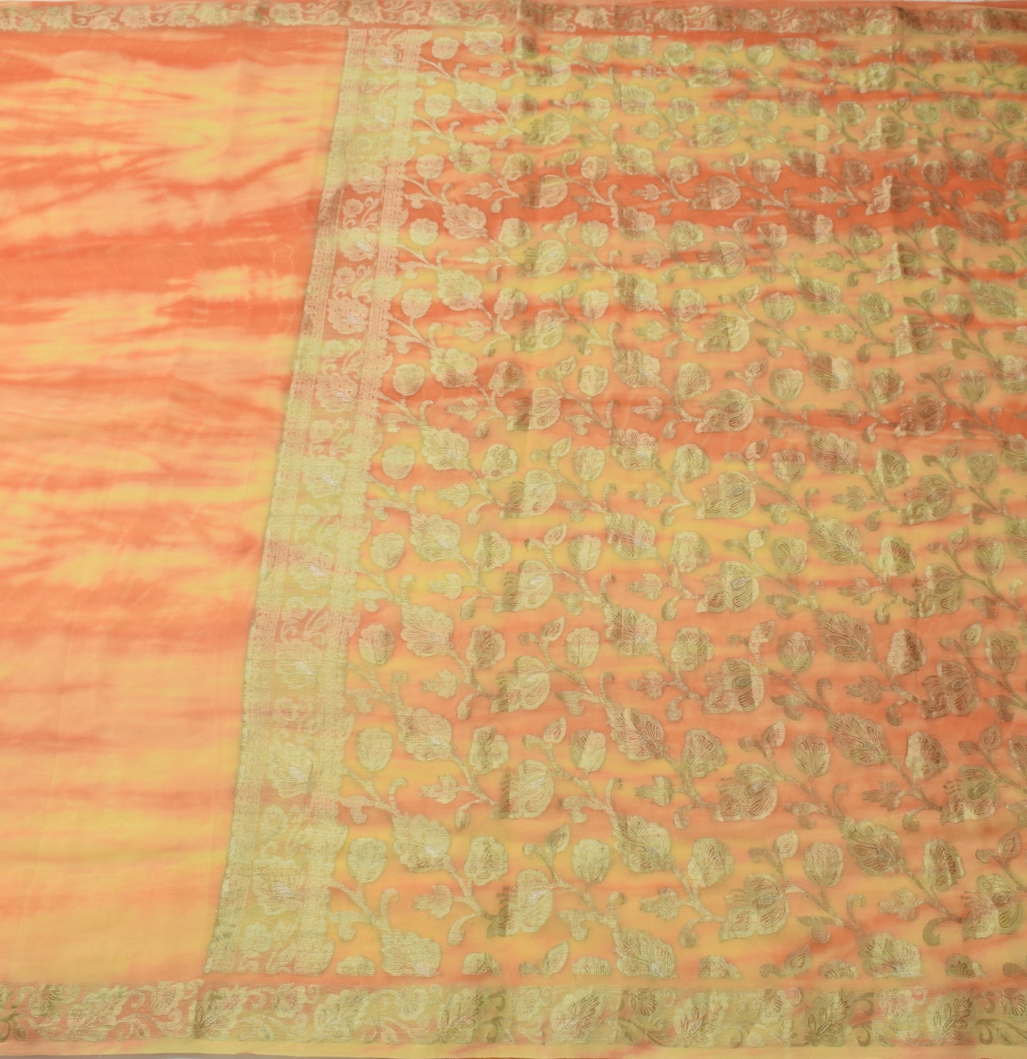 Sushila Vintage Yellow & Orange Saree Pure Georgette Silk Printed Craft Fabric