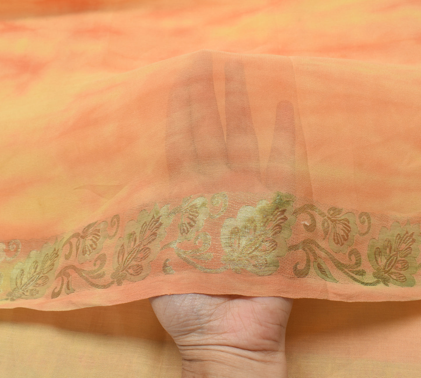 Sushila Vintage Yellow & Orange Saree Pure Georgette Silk Printed Craft Fabric