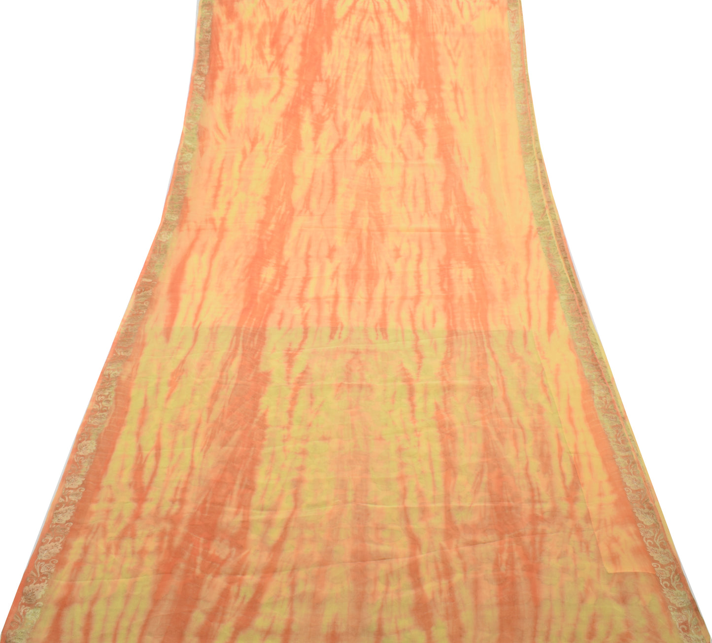 Sushila Vintage Yellow & Orange Saree Pure Georgette Silk Printed Craft Fabric