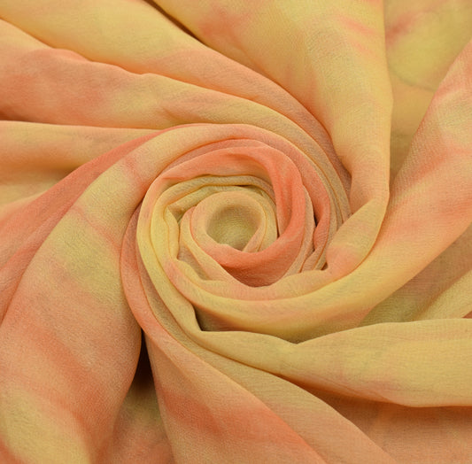 Sushila Vintage Yellow & Orange Saree Pure Georgette Silk Printed Craft Fabric