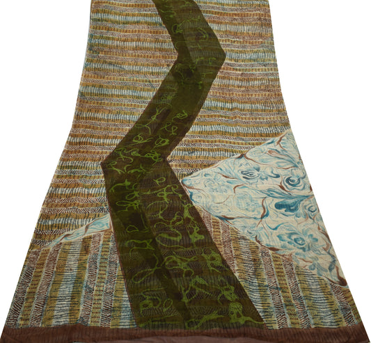 Sushila Vintage Multi-Color Saree 100% Pure Georgette Silk Printed Craft Fabric