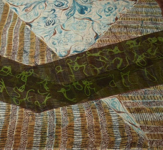 Sushila Vintage Multi-Color Saree 100% Pure Georgette Silk Printed Craft Fabric