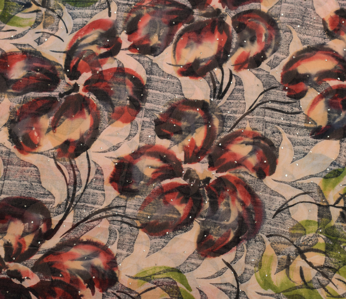 Sushila Vintage Saree 100% Pure Georgette Silk Printed 5 YD Floral Craft Fabric