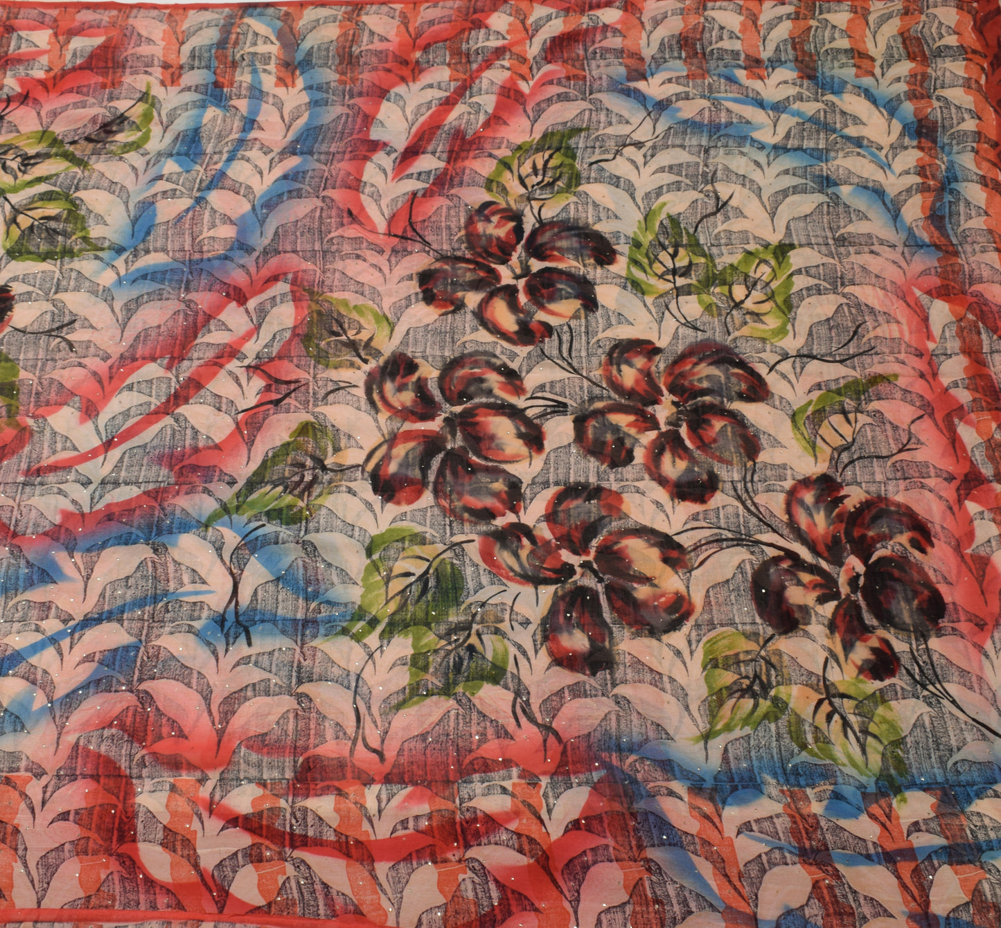 Sushila Vintage Saree 100% Pure Georgette Silk Printed 5 YD Floral Craft Fabric