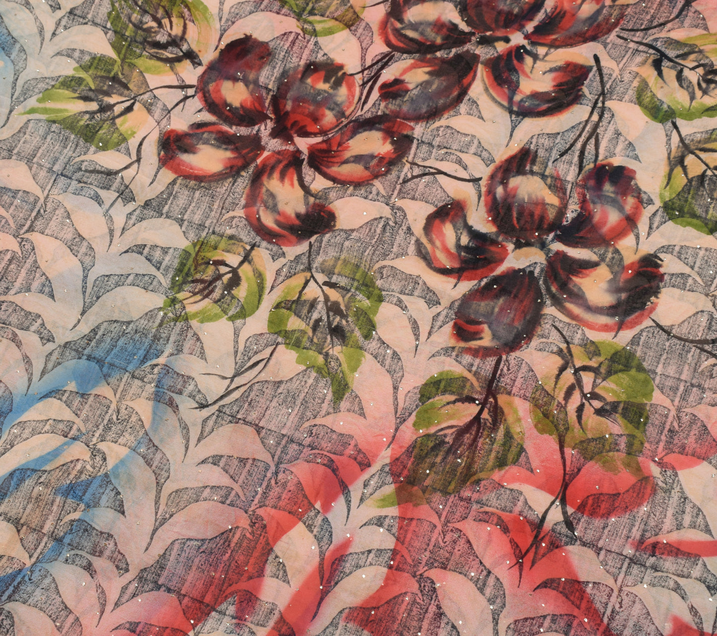 Sushila Vintage Saree 100% Pure Georgette Silk Printed 5 YD Floral Craft Fabric