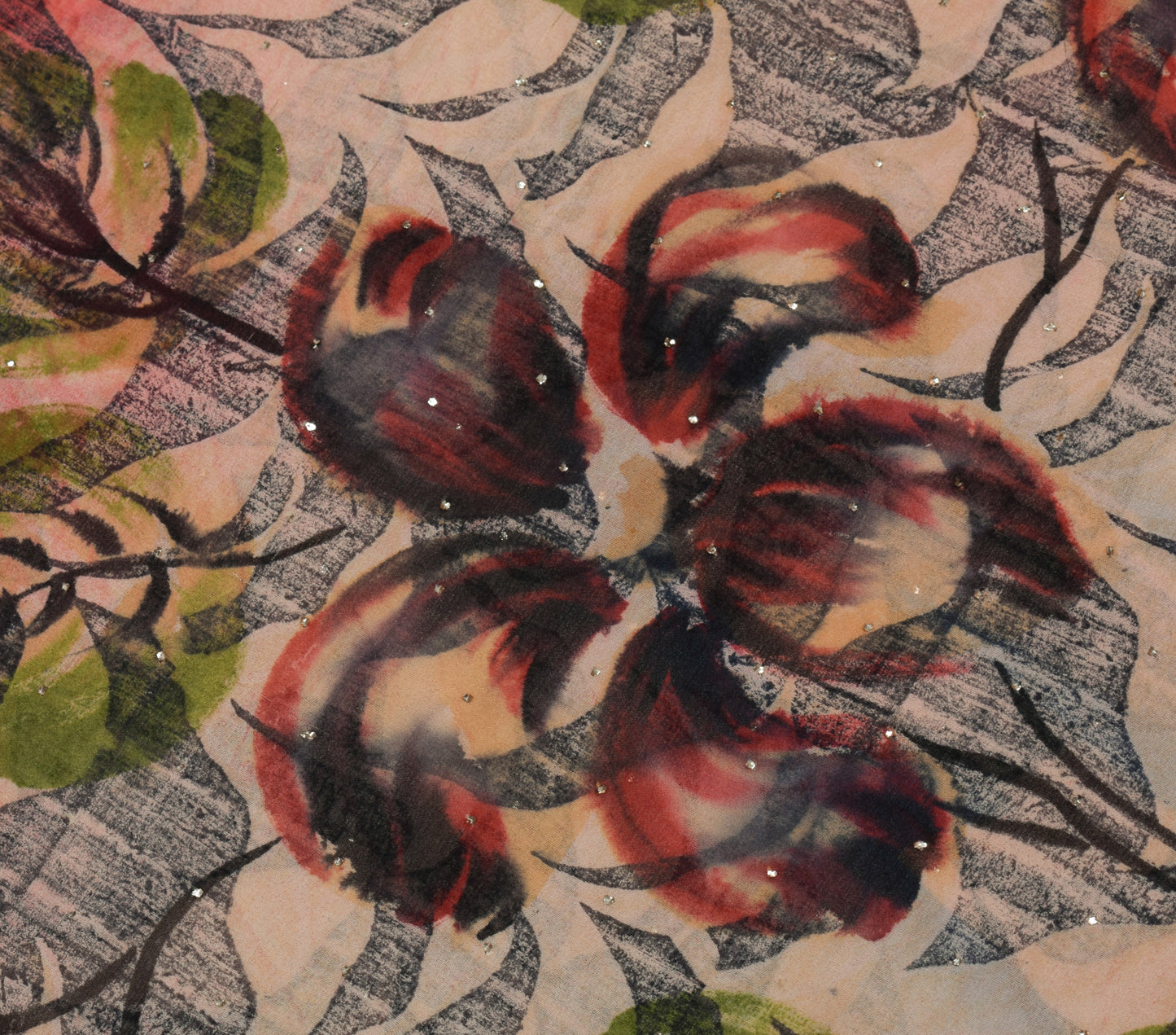 Sushila Vintage Saree 100% Pure Georgette Silk Printed 5 YD Floral Craft Fabric