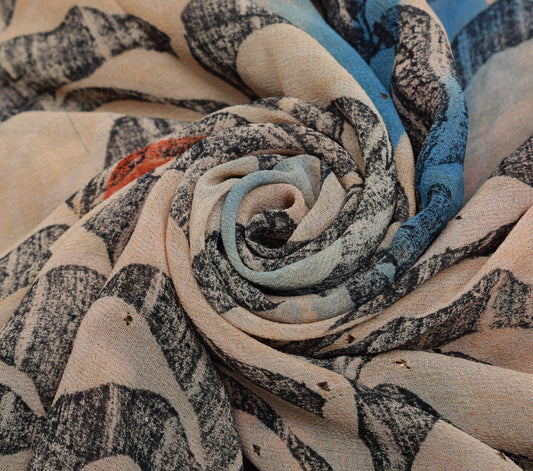 Sushila Vintage Saree 100% Pure Georgette Silk Printed 5 YD Floral Craft Fabric