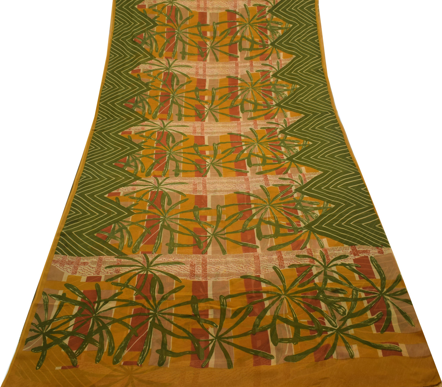Sushila Vintage Mustard Saree Pure Georgette Silk Printed Floral Craft Fabric