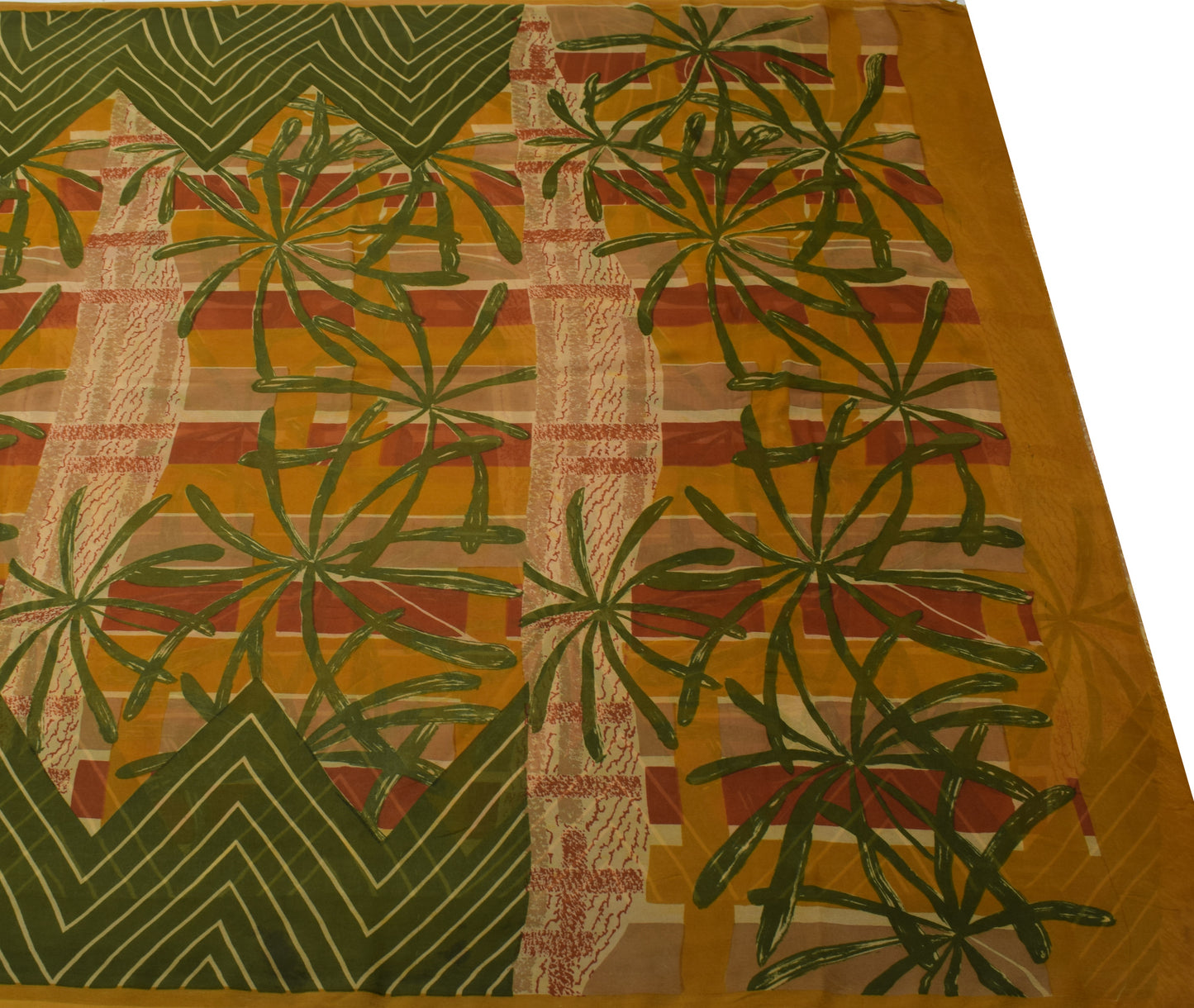 Sushila Vintage Mustard Saree Pure Georgette Silk Printed Floral Craft Fabric