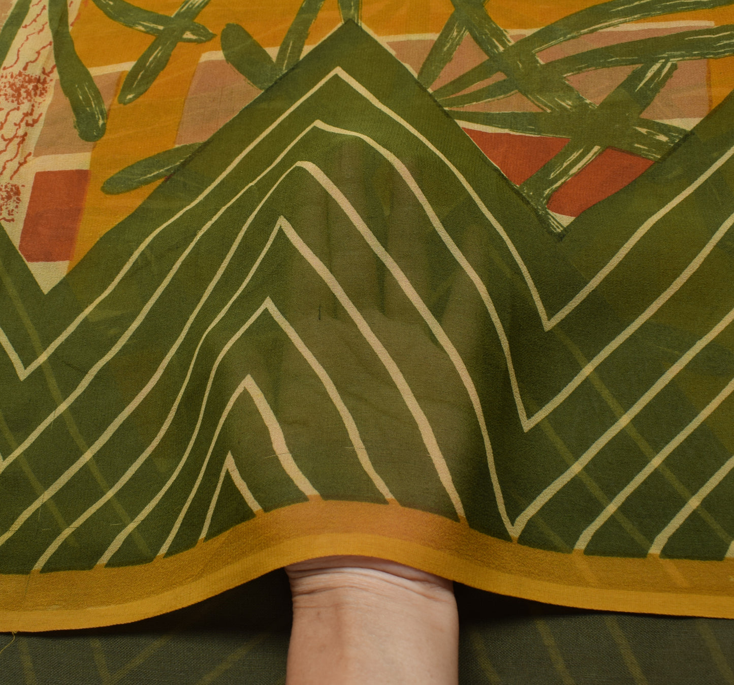 Sushila Vintage Mustard Saree Pure Georgette Silk Printed Floral Craft Fabric