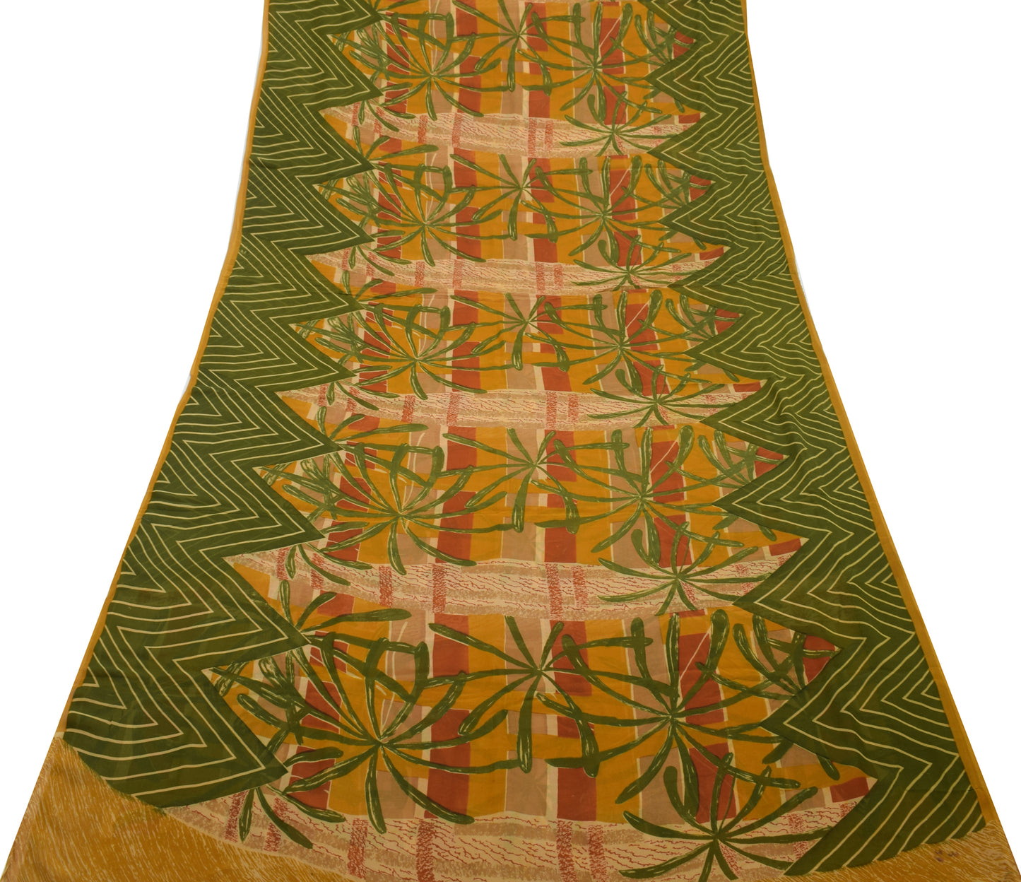 Sushila Vintage Mustard Saree Pure Georgette Silk Printed Floral Craft Fabric