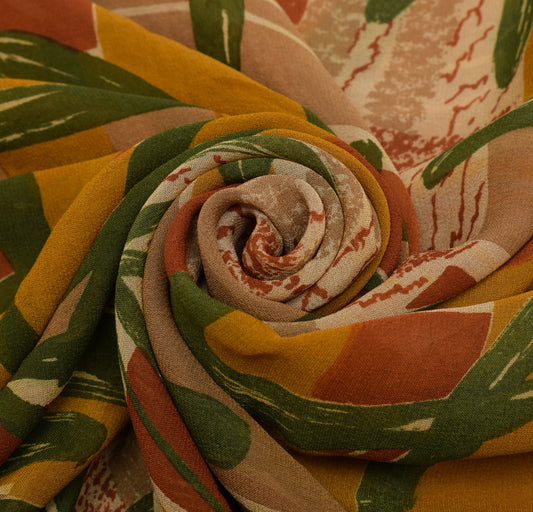 Sushila Vintage Mustard Saree Pure Georgette Silk Printed Floral Craft Fabric